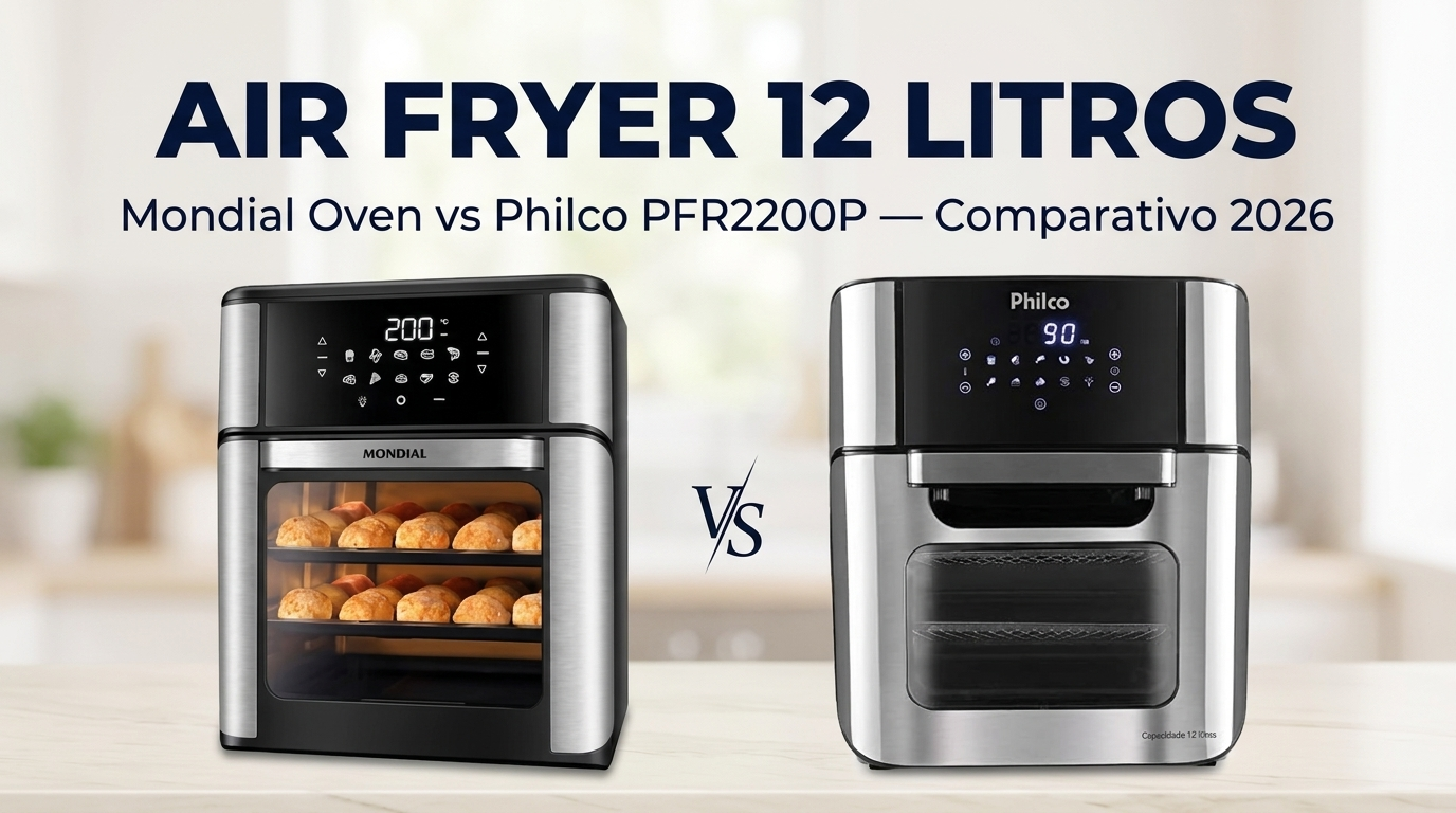 Air fryer 12 litros: Mondial Oven e Philco PFR2200P lado a lado no comparativo 2026