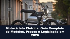 Motocicleta elétrica moderna estacionada em rua urbana, ideal para quem busca uma motocicleta elétrica em 2026