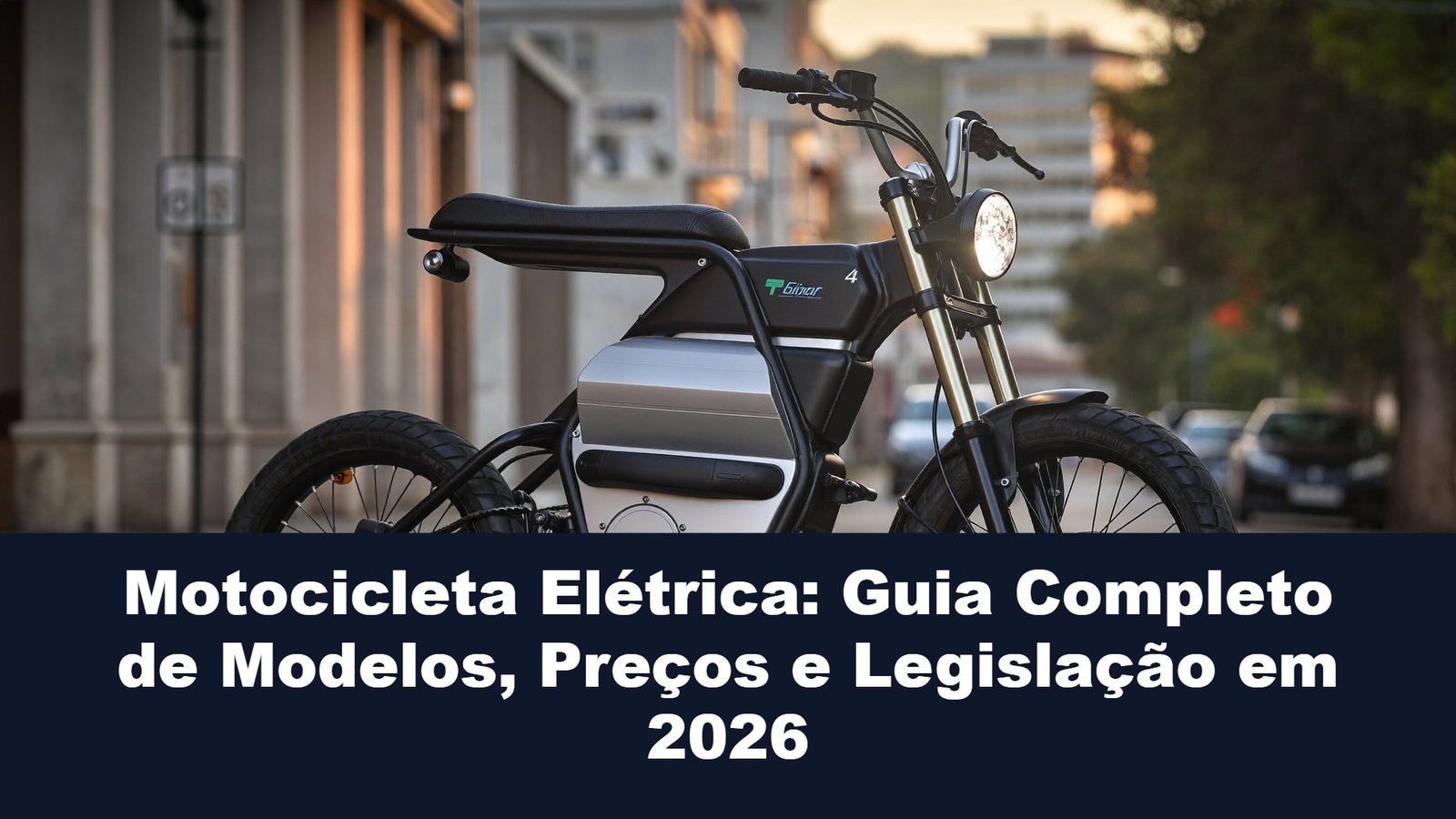 Motocicleta elétrica moderna estacionada em rua urbana, ideal para quem busca uma motocicleta elétrica em 2026
