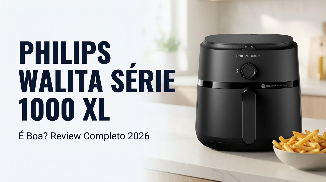 Philips Walita Série 1000 XL é boa? Capa do review 2026 com a air fryer NA130 na bancada